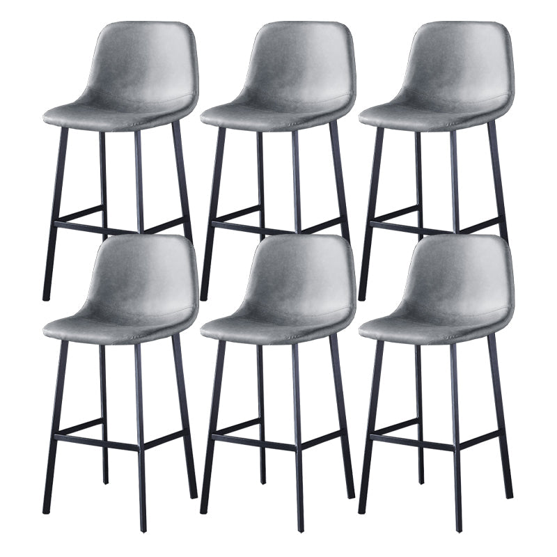 Contemporary Metal Barstool Low Back Turantable Faux Leather Cushion Footrest Stool