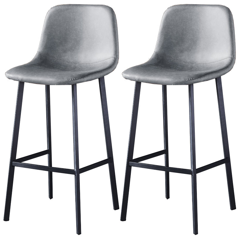 Contemporary Metal Barstool Low Back Turantable Faux Leather Cushion Footrest Stool