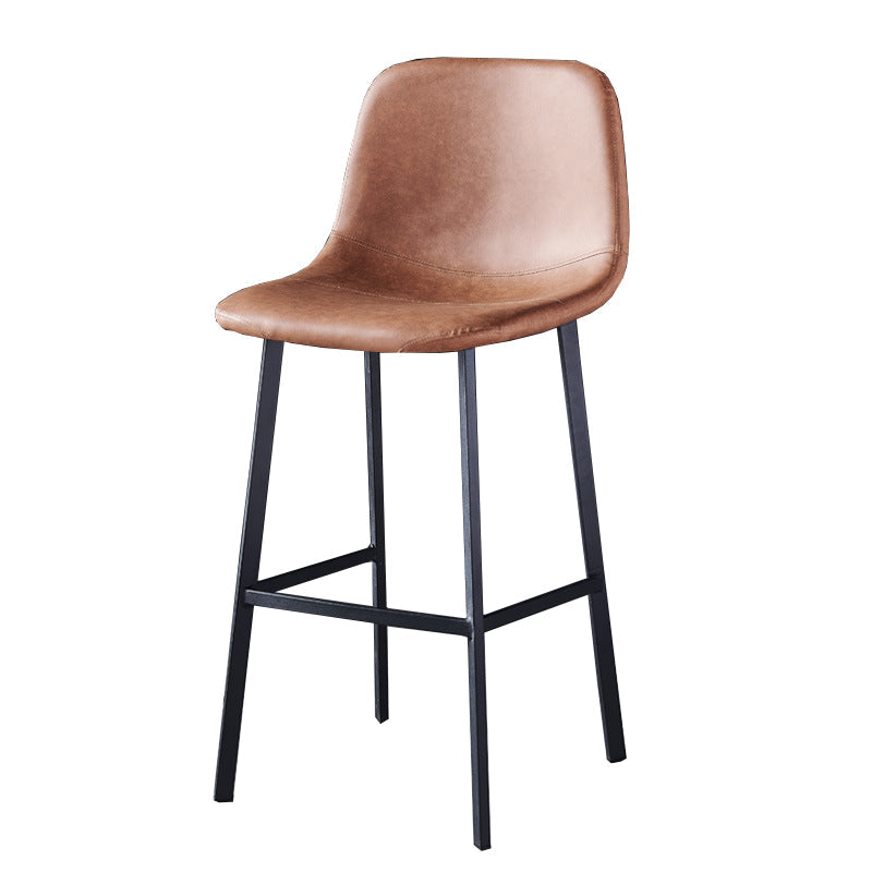 Contemporary Metal Barstool Low Back Turantable Faux Leather Cushion Footrest Stool