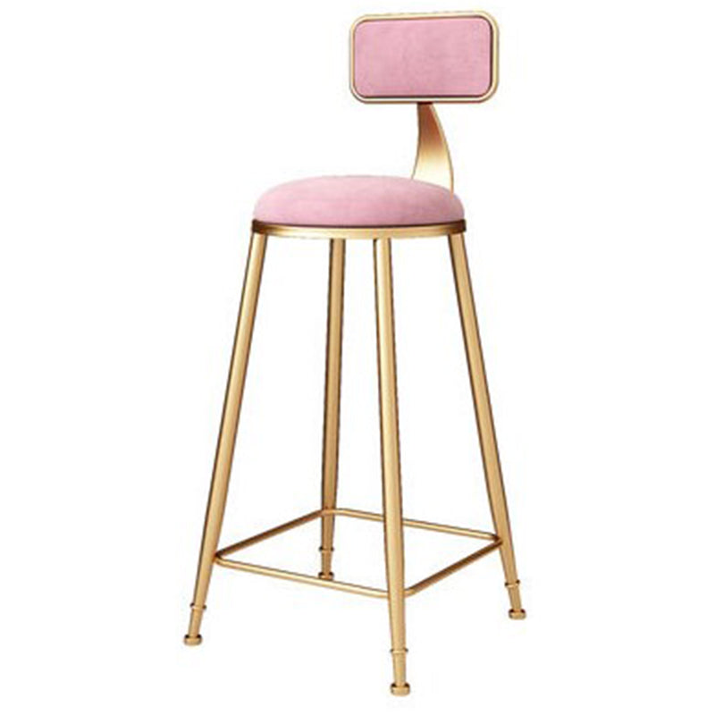 Glam Metal Barstool Velvet Footrest Stool in Matte Finish for Indoor Pink 1 Piece Clearhalo 'Bar Furniture' 'Bar Stools' 'bar_stools' 'furn' 'furn_bar_stools' 'Furniture' 'Kitchen & Dining Furniture' 5725955