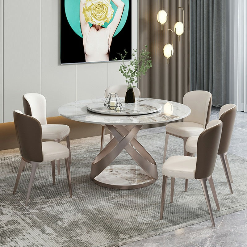 Contemporary Stone Turntable Dining Set Stone 1/2/5/7 Pieces Dining Furniture for Home Clearhalo 'Dining Room Sets' 'Dining Tables & Seating' 'dining_room_set' 'furn' 'furn_dining_room_set' 'Furniture' 'Kitchen & Dining Furniture' 5726216