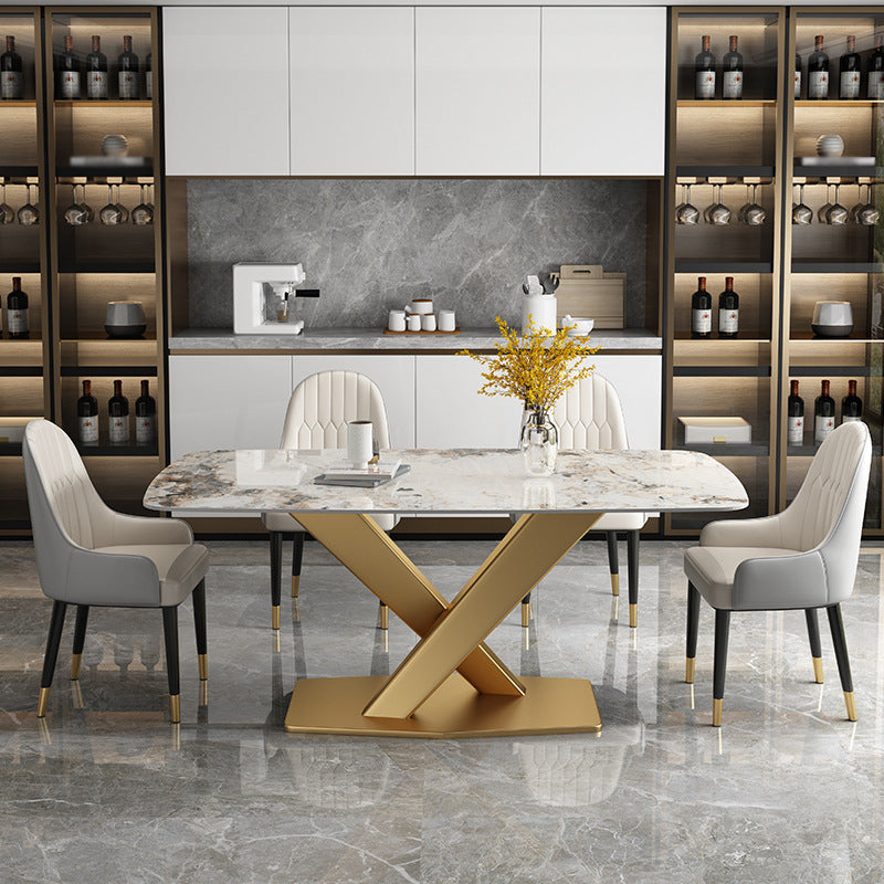 Nordic Glam Style Sintered Stone Rectangle Table Set 1/2/5/7 Pieces Dining Set 5 Pieces: Table, 4 Chairs Clearhalo 'Dining Room Sets' 'Dining Tables & Seating' 'dining_room_set' 'furn' 'furn_dining_room_set' 'Furniture' 'Kitchen & Dining Furniture' 5726276