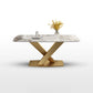 Nordic Glam Style Sintered Stone Rectangle Table Set 1/2/5/7 Pieces Dining Set Gold 71"L x 35"W Clearhalo 'Dining Room Sets' 'Dining Tables & Seating' 'dining_room_set' 'furn' 'furn_dining_room_set' 'Furniture' 'Kitchen & Dining Furniture' 5726277