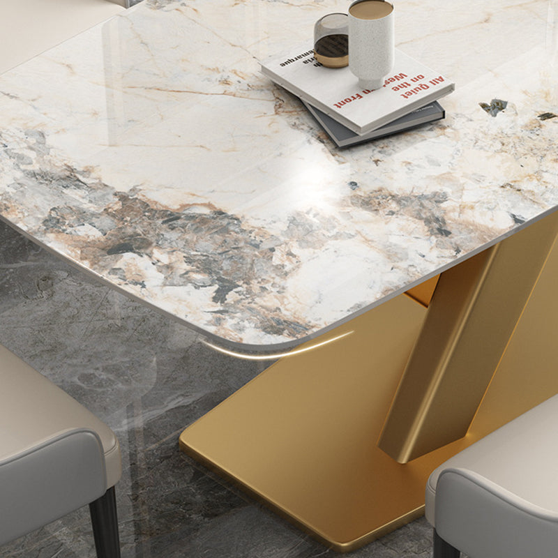 Nordic Glam Style Sintered Stone Rectangle Table Set 1/2/5/7 Pieces Dining Set Clearhalo 'Dining Room Sets' 'Dining Tables & Seating' 'dining_room_set' 'furn' 'furn_dining_room_set' 'Furniture' 'Kitchen & Dining Furniture' 5726283
