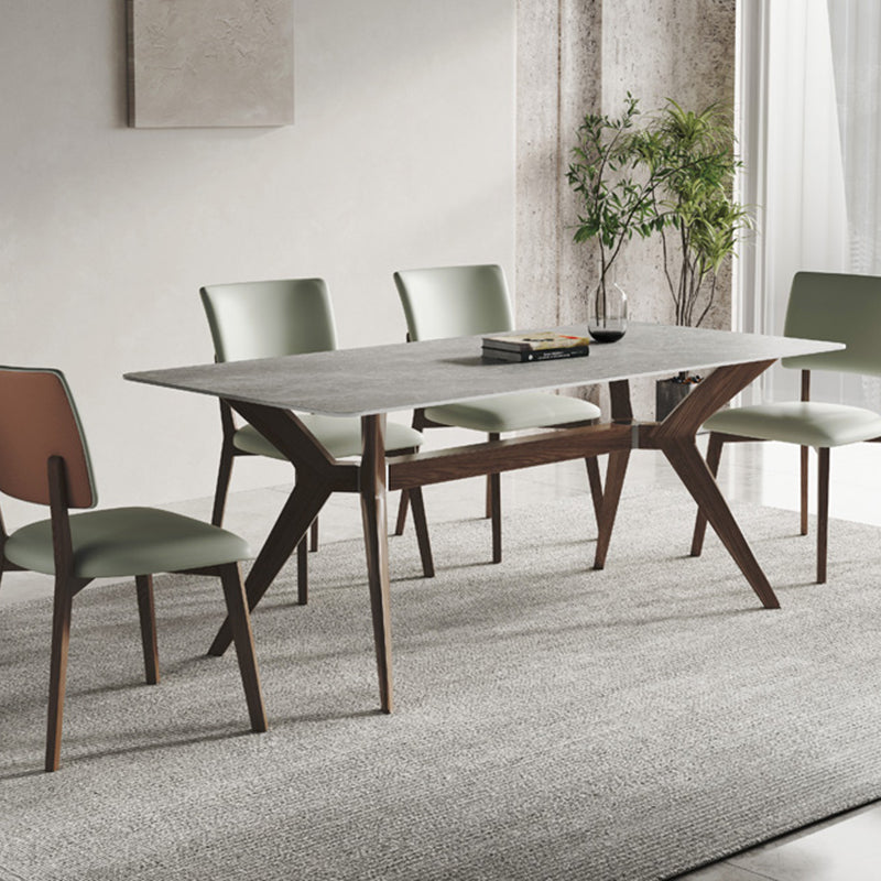 Ensemble de salle à manger moderne, Table et chaises en pierre frittée, avec cadre en bois massif, 1/4/5/7 pièces