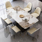 Nordic Glam Rectangle Sintered Stone Table Set 1/4/5/7 Pieces Dining Set 7 Pieces: Table, 6 Chairs Clearhalo 'Dining Room Sets' 'Dining Tables & Seating' 'dining_room_set' 'furn' 'furn_dining_room_set' 'Furniture' 'Kitchen & Dining Furniture' 5726368