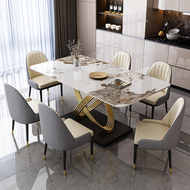 Nordic Glam Rectangle Sintered Stone Table Set 1/4/5/7 Pieces Dining Set Clearhalo 'Dining Room Sets' 'Dining Tables & Seating' 'dining_room_set' 'furn' 'furn_dining_room_set' 'Furniture' 'Kitchen & Dining Furniture' 5726370