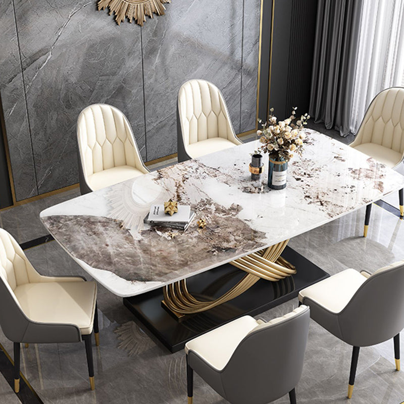 Nordic Glam Rectangle Sintered Stone Table Set 1/4/5/7 Pieces Dining Set Clearhalo 'Dining Room Sets' 'Dining Tables & Seating' 'dining_room_set' 'furn' 'furn_dining_room_set' 'Furniture' 'Kitchen & Dining Furniture' 5726378