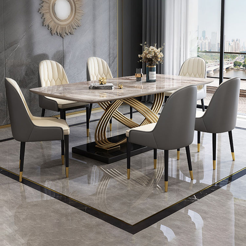 Nordic Glam Rectangle Sintered Stone Table Set 1/4/5/7 Pieces Dining Set Clearhalo 'Dining Room Sets' 'Dining Tables & Seating' 'dining_room_set' 'furn' 'furn_dining_room_set' 'Furniture' 'Kitchen & Dining Furniture' 5726380