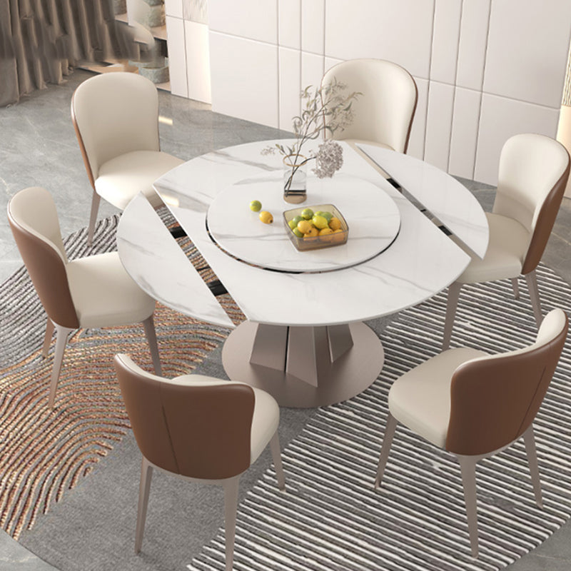 Modern Round Sintered Stone Table Set 1/4/5/7/9 Pieces Dining Set 7 Pieces: Table, 6 Chairs Clearhalo 'Dining Room Sets' 'Dining Tables & Seating' 'dining_room_set' 'furn' 'furn_dining_room_set' 'Furniture' 'Kitchen & Dining Furniture' 5726389
