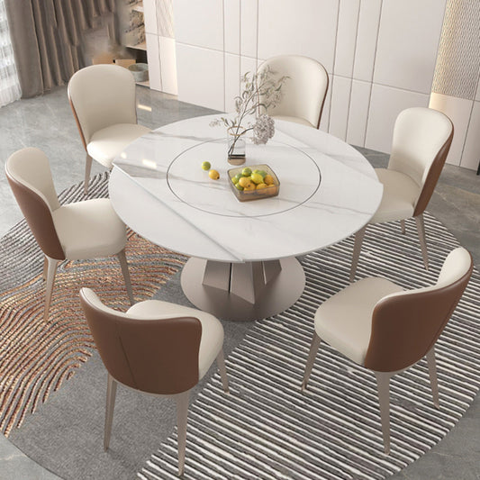 Modern Round Sintered Stone Table Set 1/4/5/7/9 Pieces Dining Set Clearhalo 'Dining Room Sets' 'Dining Tables & Seating' 'dining_room_set' 'furn' 'furn_dining_room_set' 'Furniture' 'Kitchen & Dining Furniture' 5726391