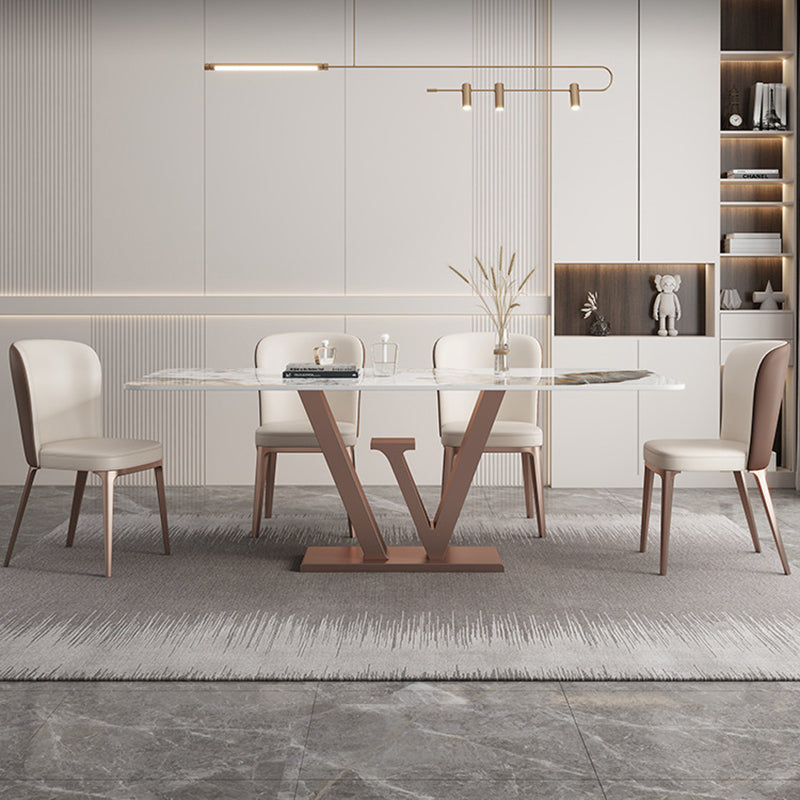 Nordic Glam Rectangle Sintered Stone Table Set 1/2/5/6 Pieces Dining Set 5 Pieces: Table, 4 Chairs Clearhalo 'Dining Room Sets' 'Dining Tables & Seating' 'dining_room_set' 'furn' 'furn_dining_room_set' 'Furniture' 'Kitchen & Dining Furniture' 5726403