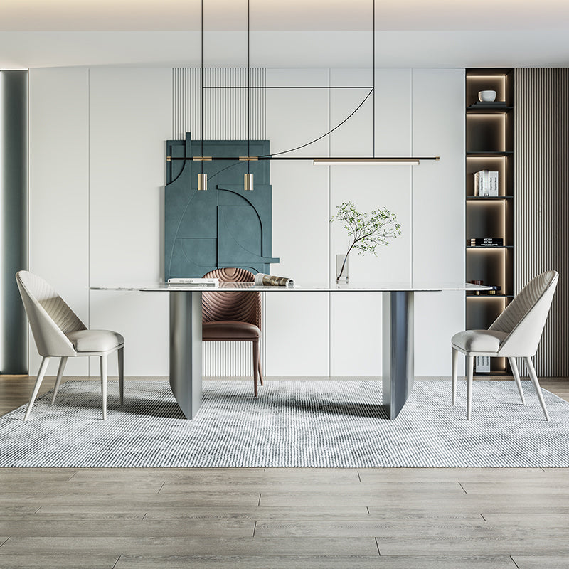 Rectangle Dining Table Set 1/4/7 Pcs Stone Dining Table with Upholstered Chairs 4 Pieces: Table, 3 Chairs Clearhalo 'Dining Room Sets' 'Dining Tables & Seating' 'dining_room_set' 'furn' 'furn_dining_room_set' 'Furniture' 'Kitchen & Dining Furniture' 5726423
