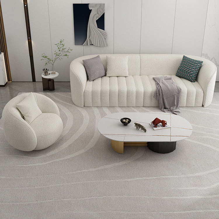 Sofá curva de lana blanca sofá de brazo inclinado moderno para sala de estar
