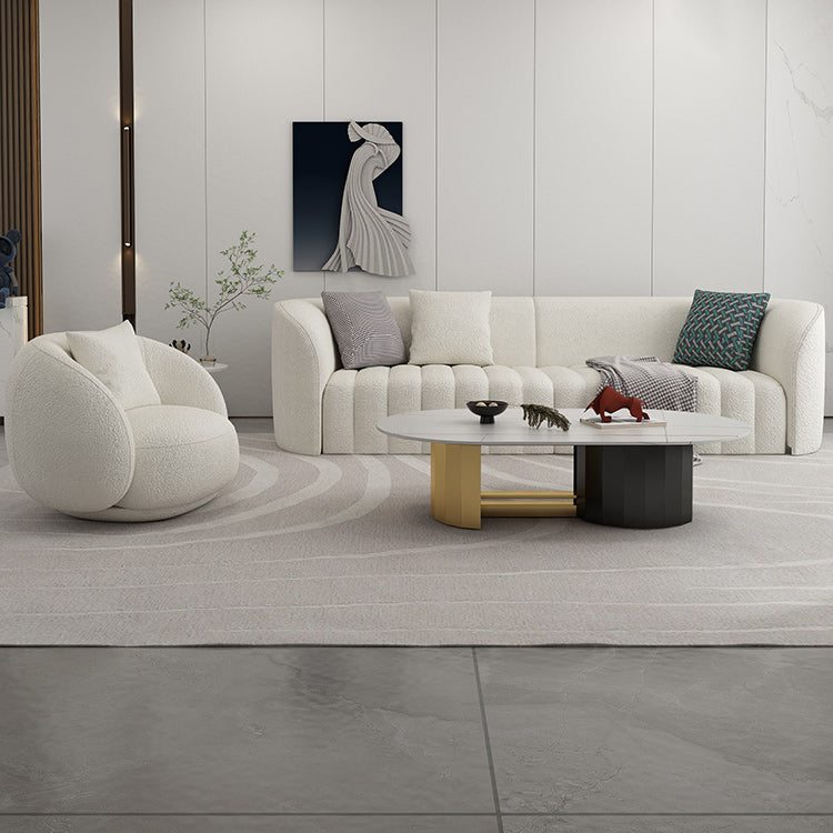 Sofá curva de lana blanca sofá de brazo inclinado moderno para sala de estar