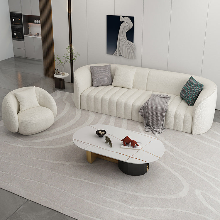Sofá curva de lana blanca sofá de brazo inclinado moderno para sala de estar