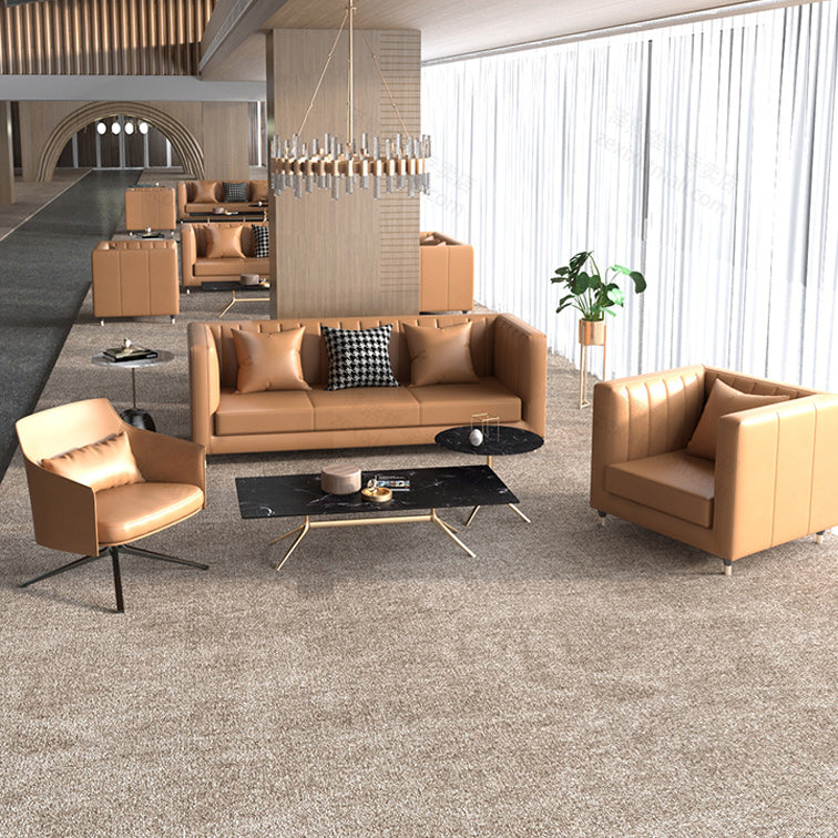 Genuine Leather Tuxedo Arm Sofa 33.46" Wide Contemporary Sofa, Brown Clearhalo 'furn' 'furn_sofas' 'Furniture' 'Living Room Furniture' 'Sofa' 'sofas' 5726770