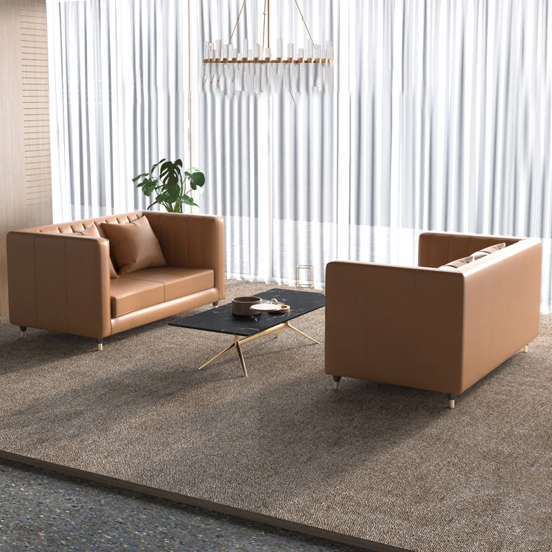 Genuine Leather Tuxedo Arm Sofa 33.46" Wide Contemporary Sofa, Brown Clearhalo 'furn' 'furn_sofas' 'Furniture' 'Living Room Furniture' 'Sofa' 'sofas' 5726773