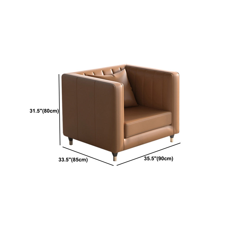 Genuine Leather Tuxedo Arm Sofa 33.46" Wide Contemporary Sofa, Brown Clearhalo 'furn' 'furn_sofas' 'Furniture' 'Living Room Furniture' 'Sofa' 'sofas' 5726775