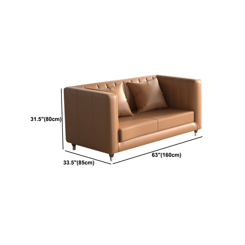 Genuine Leather Tuxedo Arm Sofa 33.46" Wide Contemporary Sofa, Brown Clearhalo 'furn' 'furn_sofas' 'Furniture' 'Living Room Furniture' 'Sofa' 'sofas' 5726776