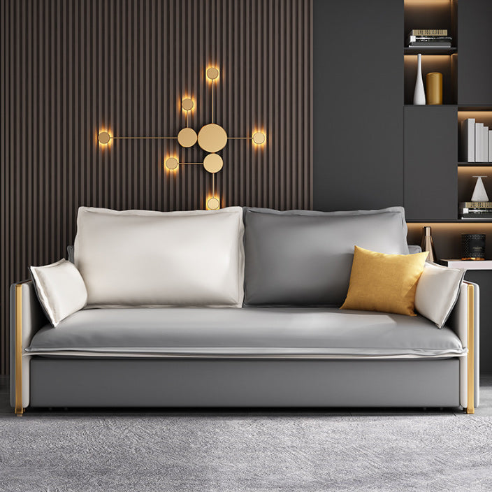 Moderne vierkante armbank Bed Gray Faux Lederen bank met opslag