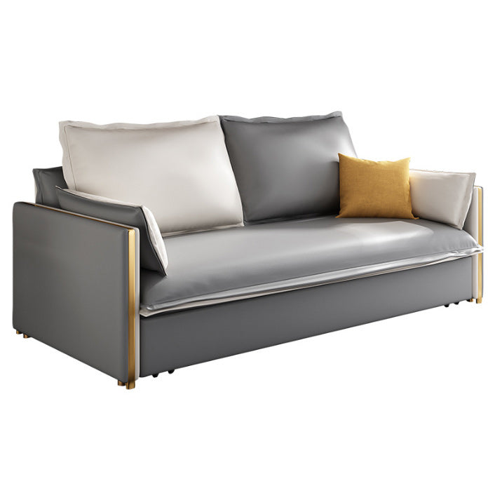 Moderne vierkante armbank Bed Gray Faux Lederen bank met opslag