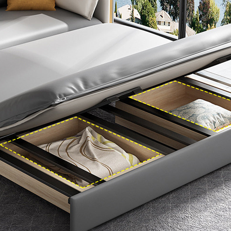 Moderne vierkante armbank Bed Gray Faux Lederen bank met opslag