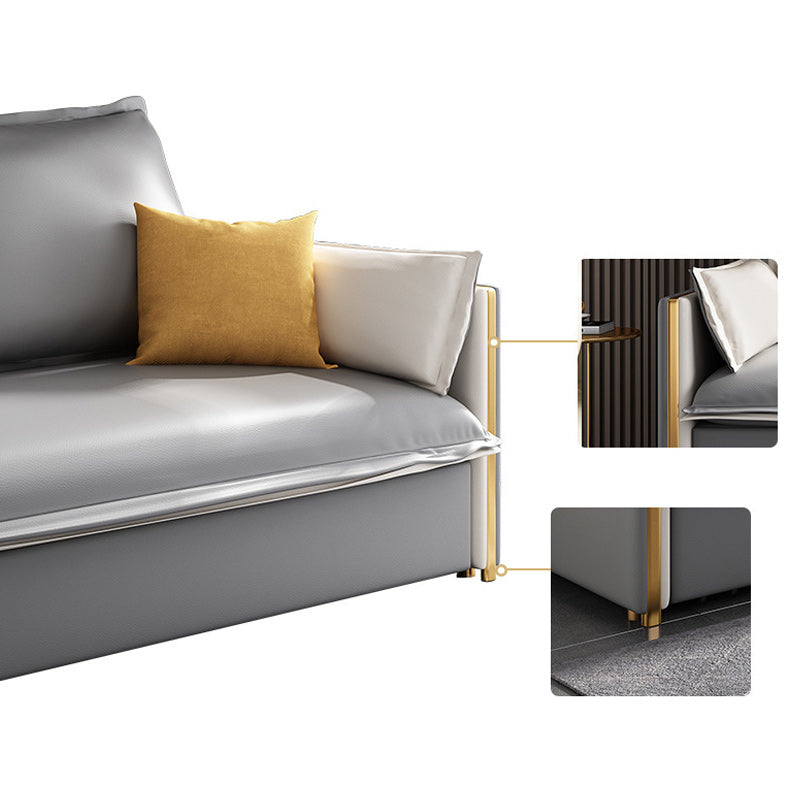 Moderne vierkante armbank Bed Gray Faux Lederen bank met opslag