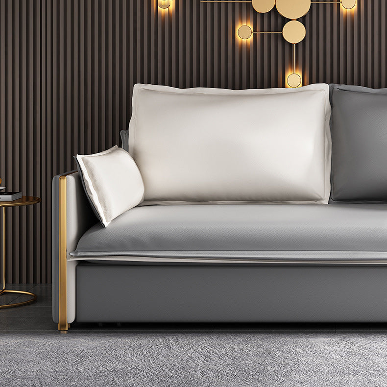 Moderne vierkante armbank Bed Gray Faux Lederen bank met opslag