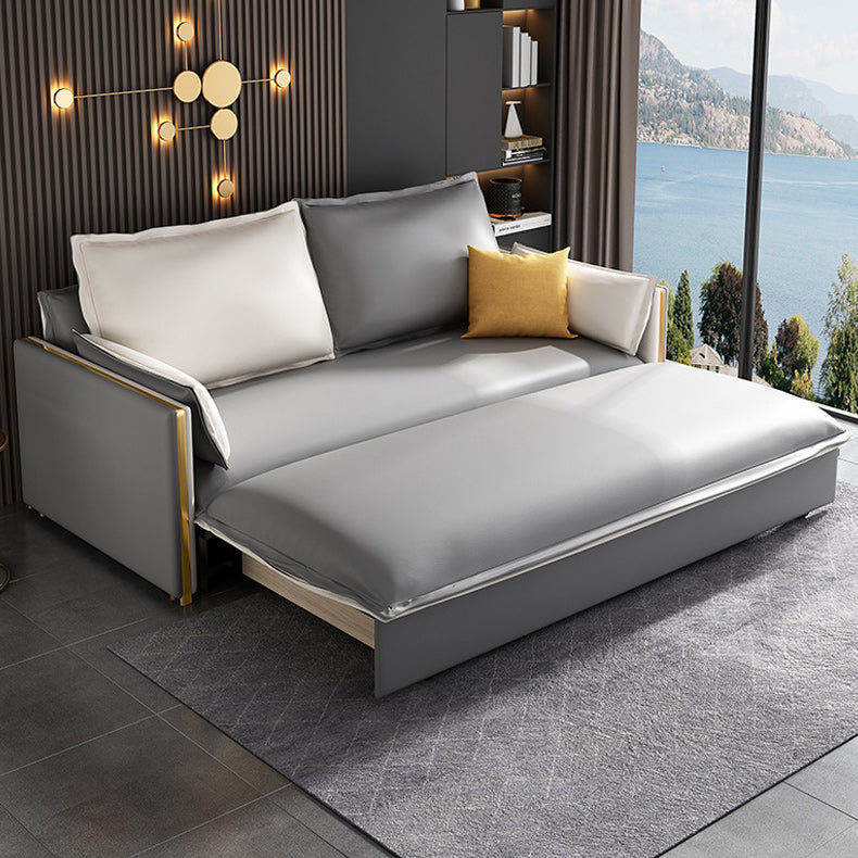 Moderne vierkante armbank Bed Gray Faux Lederen bank met opslag