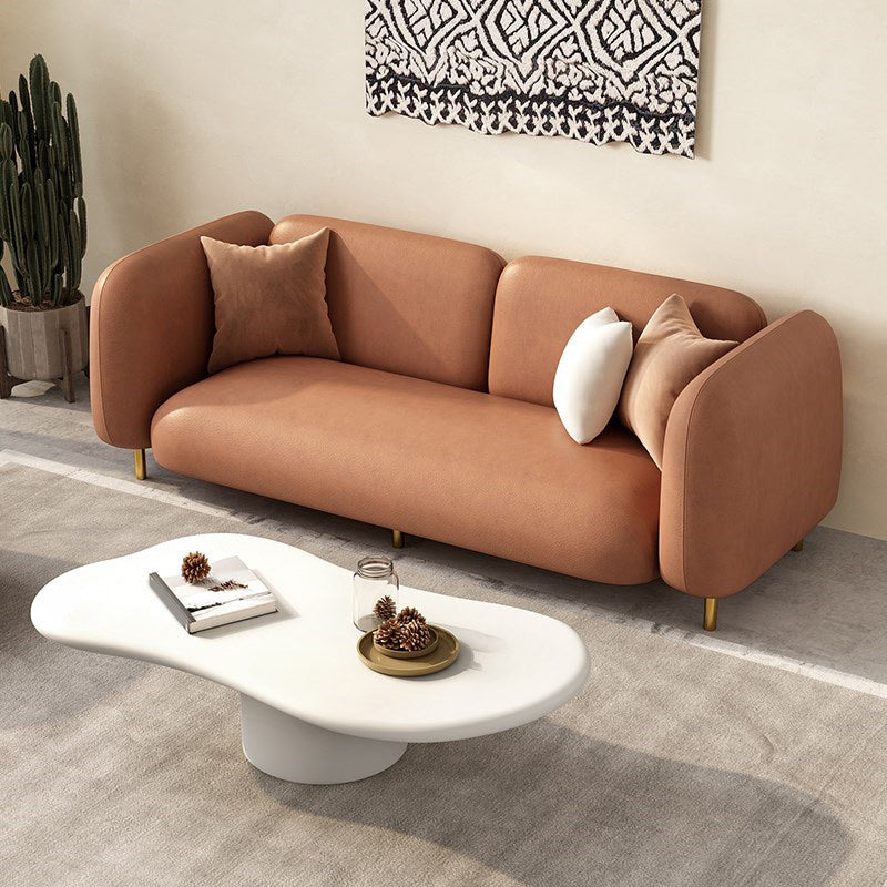 モダンスタイルのフェイクレザーソファスクエアアームタキシードリビングルームソファーの真鍮製の脚