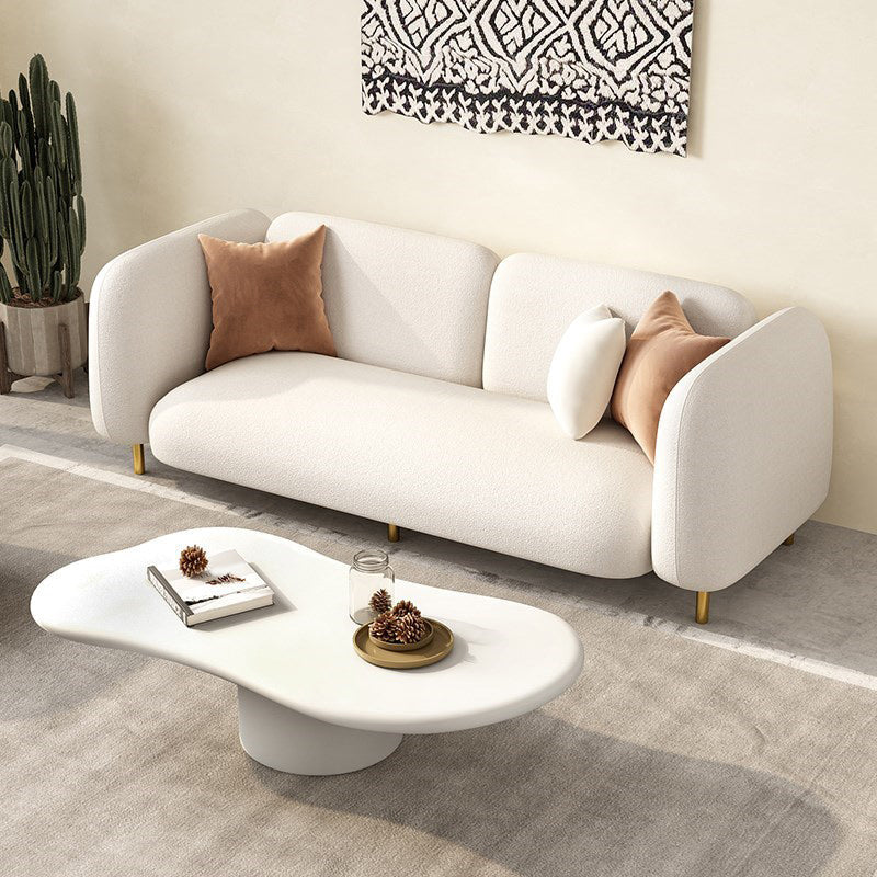 モダンスタイルのフェイクレザーソファスクエアアームタキシードリビングルームソファーの真鍮製の脚