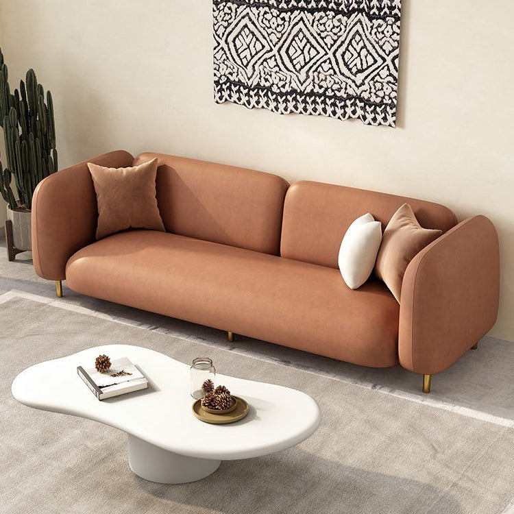 モダンスタイルのフェイクレザーソファスクエアアームタキシードリビングルームソファーの真鍮製の脚