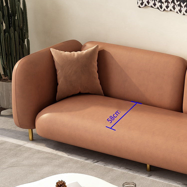 モダンスタイルのフェイクレザーソファスクエアアームタキシードリビングルームソファーの真鍮製の脚