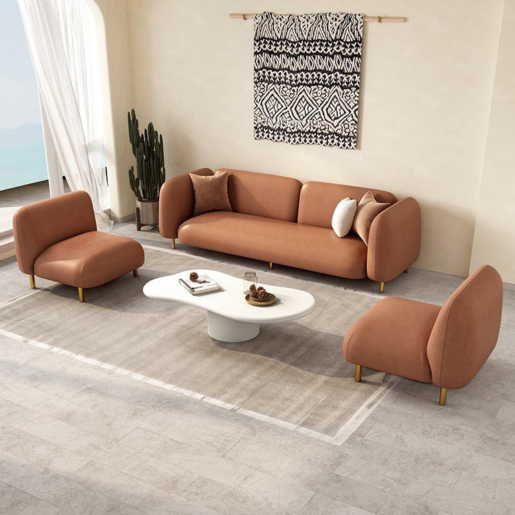 モダンスタイルのフェイクレザーソファスクエアアームタキシードリビングルームソファーの真鍮製の脚