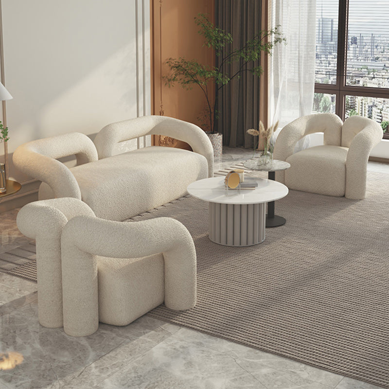 27.56" High Wool Sofa Modern Simple Tuxedo Arm Sofa in White