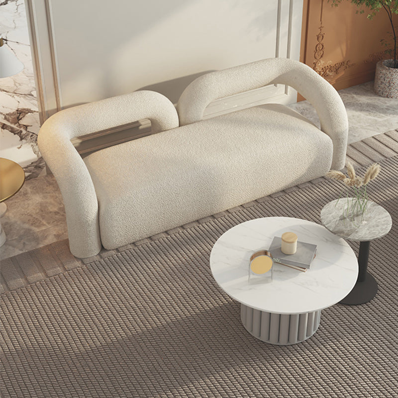 27.56" High Wool Sofa Modern Simple Tuxedo Arm Sofa in White