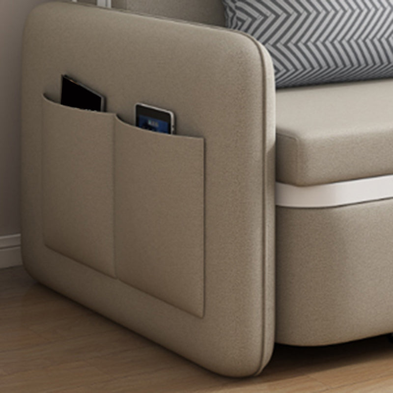 Sofá moderno de cuero de color beige color beige con almacenamiento de bolsillo