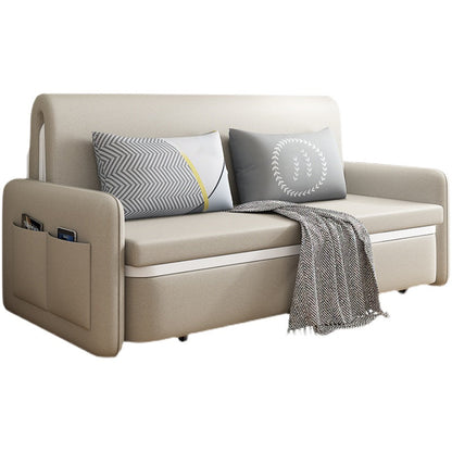 Sofá moderno de cuero de color beige color beige con almacenamiento de bolsillo