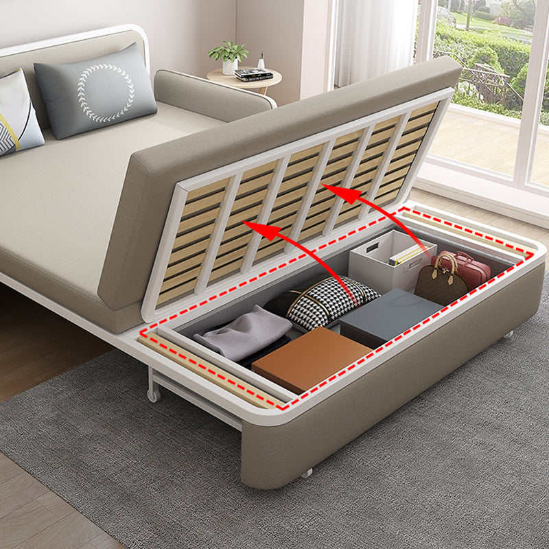 Sofá moderno de cuero de color beige color beige con almacenamiento de bolsillo