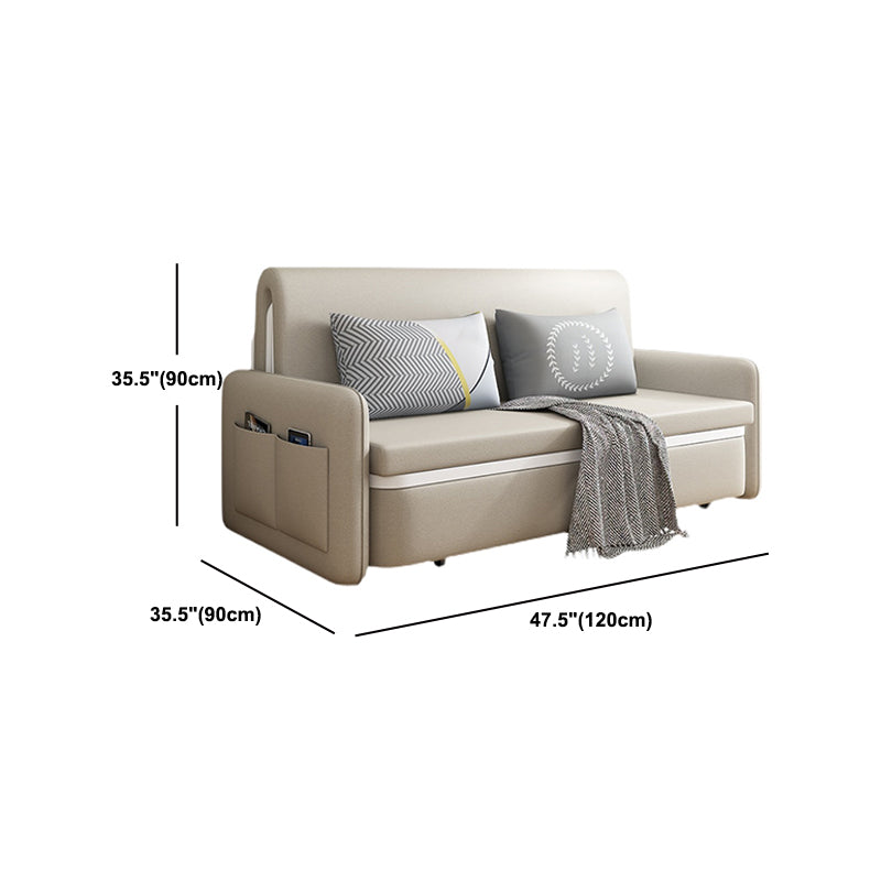 Sofá moderno de cuero de color beige color beige con almacenamiento de bolsillo