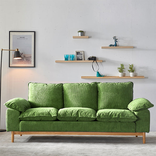SOFA NORDICO DA 3 PERDIO CHE CILLATO POLIESTRO CHOUTO TOTTO CON CUSCHIONI E BASE IN LEGNO
