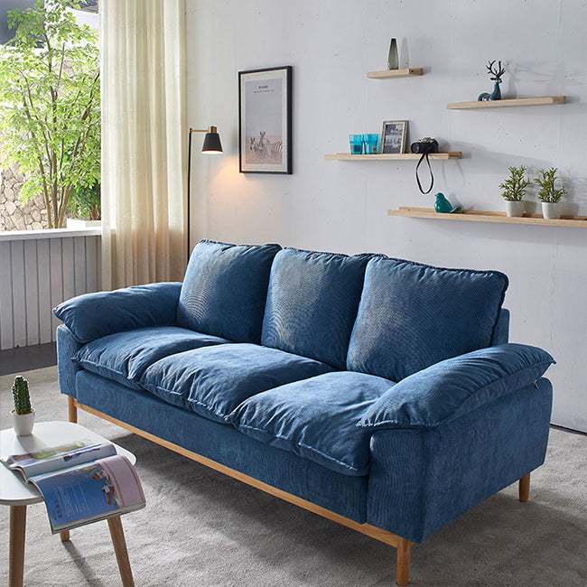 SOFA NORDICO DA 3 PERDIO CHE CILLATO POLIESTRO CHOUTO TOTTO CON CUSCHIONI E BASE IN LEGNO