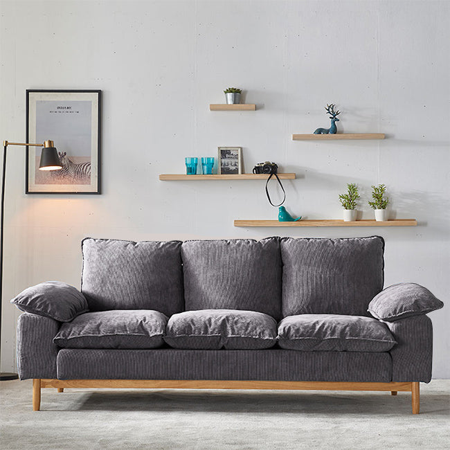 SOFA NORDICO DA 3 PERDIO CHE CILLATO POLIESTRO CHOUTO TOTTO CON CUSCHIONI E BASE IN LEGNO