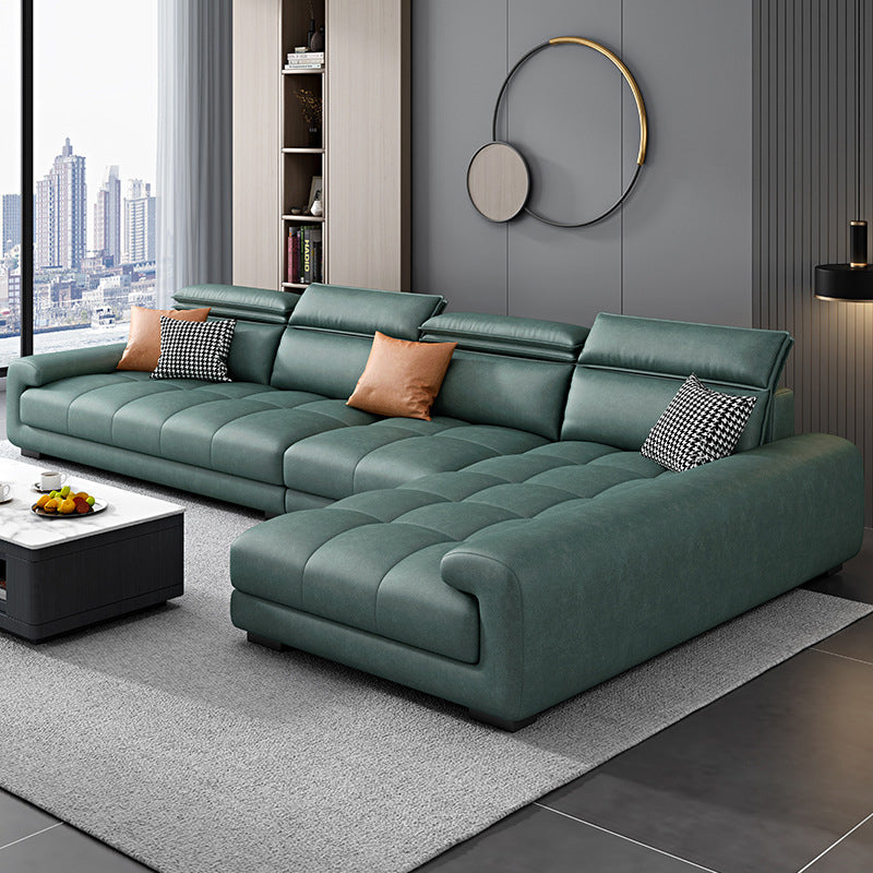 Faux Leather L-Shape Sectional with Adjustable Head Pillow for 4 People