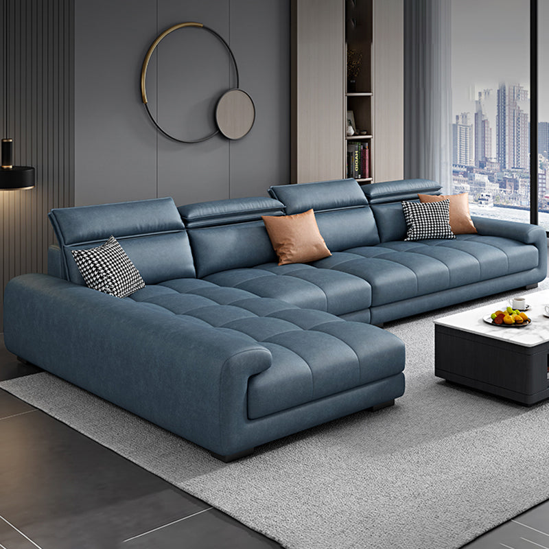 Faux Leather L-Shape Sectional with Adjustable Head Pillow for 4 People