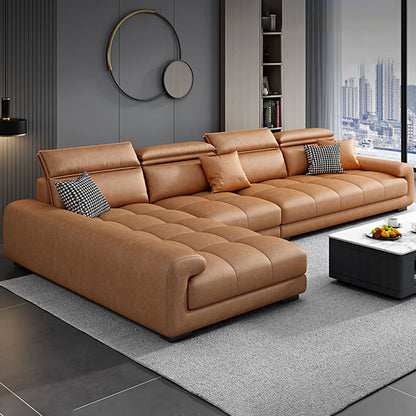 Faux Leather L-Shape Sectional with Adjustable Head Pillow for 4 People