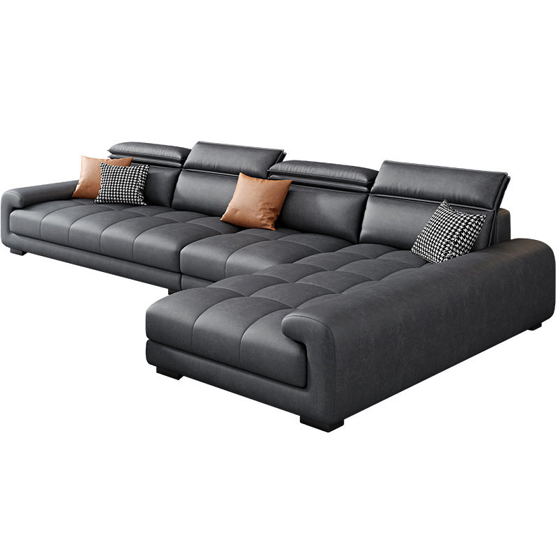 Faux Leather L-Shape Sectional with Adjustable Head Pillow for 4 People