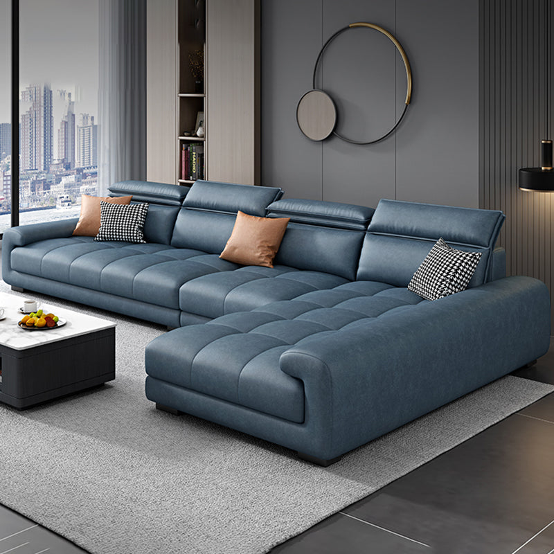 Faux Leather L-Shape Sectional with Adjustable Head Pillow for 4 People