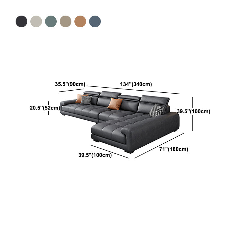 Faux Leather L-Shape Sectional with Adjustable Head Pillow for 4 People